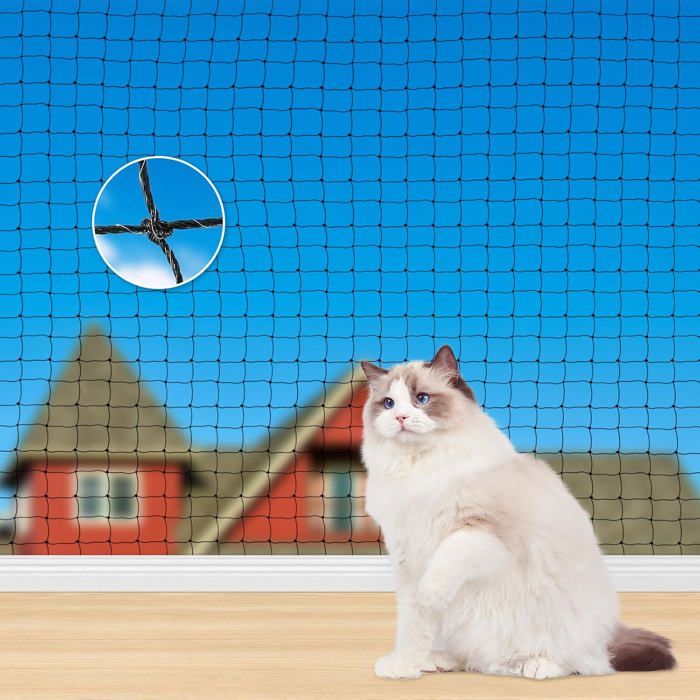 Filet protection balcon pour chat 8 x 3 m - Maille fine HDPE avec fil acier inox - Résistant aux déchirures