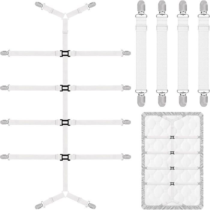 5 Pièces Tendeur Drap Housse Elastique Attache Drap Housse Réglables Avec Pinces En Métal Anti-Plis Pour Draps-Housses Surma[EC303]