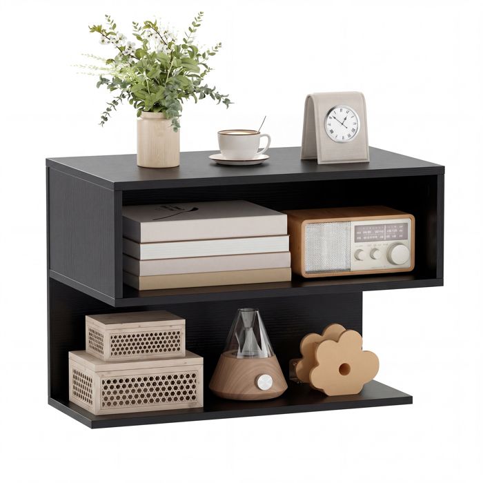 COSTWAY Table de Chevet Murale avec Étagères Ouvertes pour Chambre à Coucher Salon Salles de Bain 50 x 30 x 36 5 cm Noir COSTWAY Table de Chevet Murale avec Étagères Ouvertes pour Chambre à Coucher Salon Salles de Bain 50 x 30 x 36 5 cm Noir