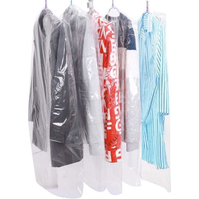 Housse vêtement transparente anti-poussière 120 x 60 cm plastique léger rangement robe costume taille S blanche