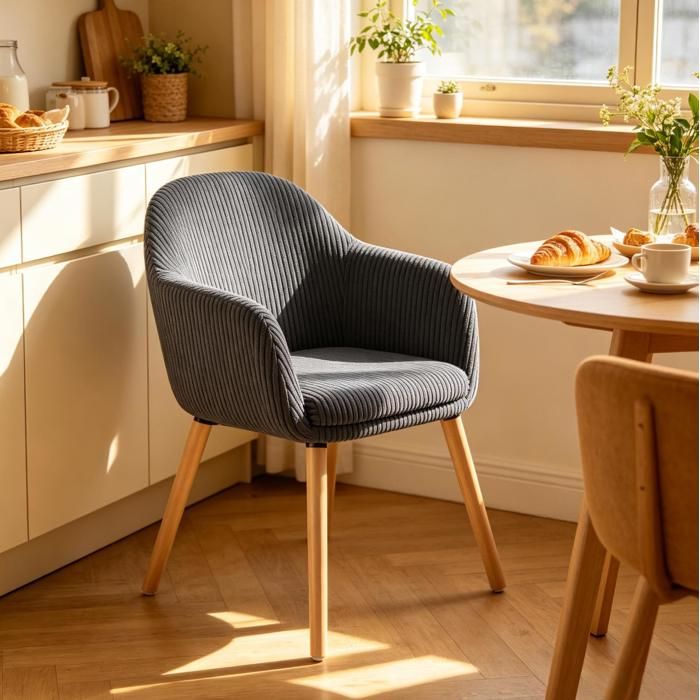 Chaise avec accoudoirs EVRYAE 535 x 46 x 835 cm assise rembourrée en corduroy gris foncé pour salle à manger