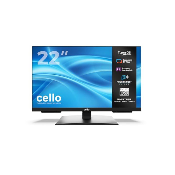 Smart TV 22 Pouces Tizen OS de Samsung Gaming Hub Bluetooth Triple Tuner intégré Son Pitch Perfect Black Optical Digital