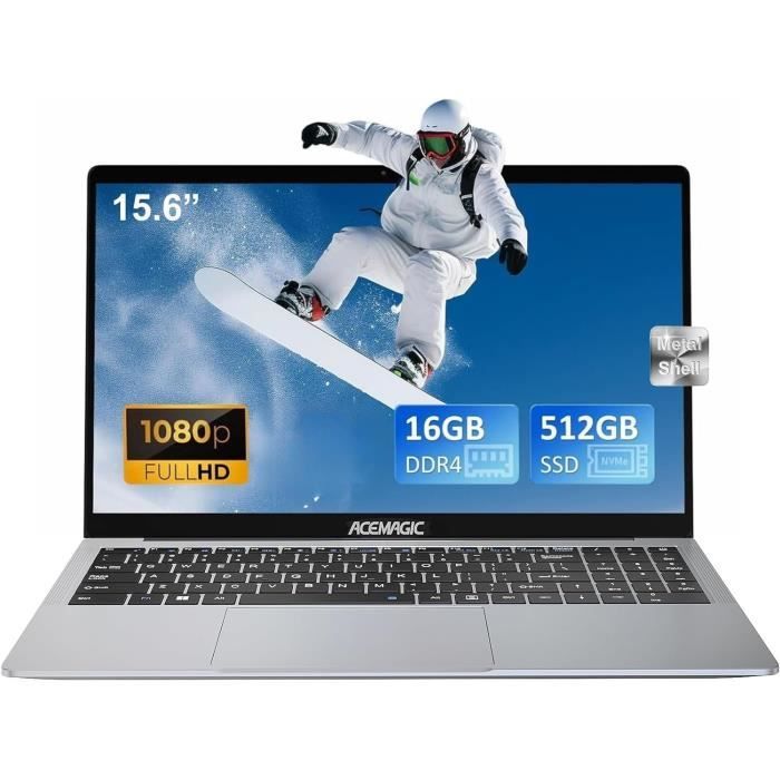 Ordinateur Portable 15,6" Celeron N5095, 16 Go RAM, 512 Go SSD - Windows 11, écran FHD IPS, Clavier Rétroéclairé, Empreinte Digitale - 7