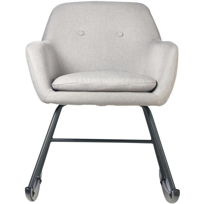 rocking chair - athm design - rocky - assise tissu - pieds metal noir - gris clair