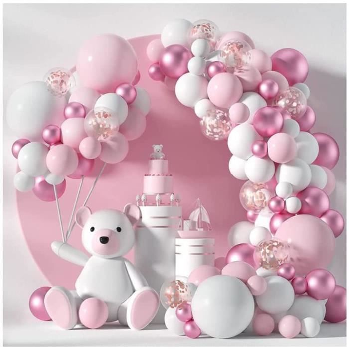 Kit d’arche de couronne de couronne rose - 96 pièces Kit d’arche de ballon  en platine rose avec ballons de confettis pour fête d’anniversaire garçons