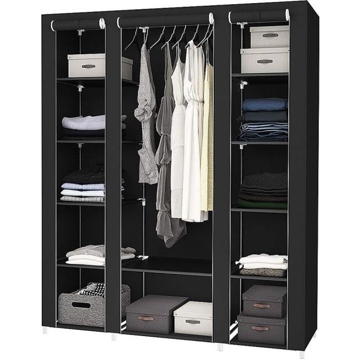 Armoire En Tissu Penderie De Vetement En Toile Mobilier De Chambre Rangement De Vetements Noir Achat Vente Armoire De Chambre Armoire En Tissu Penderie De Soldes Sur Cdiscount Des