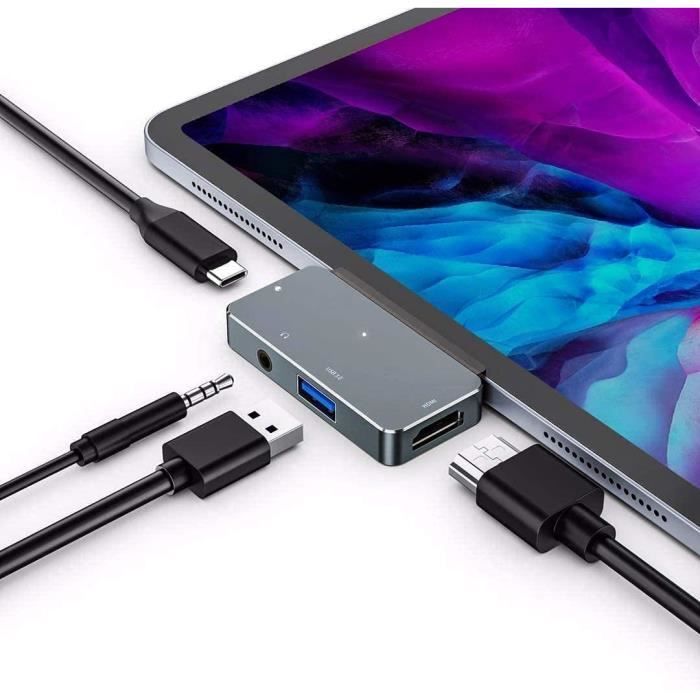 Adaptateur USB C pour iPad Pro 2020-12.9-11, iPad Air 4, adaptateur  multiport USB C 4 en 1 avec prise casque audio 3,5 mm, USB[573] - Cdiscount  Informatique
