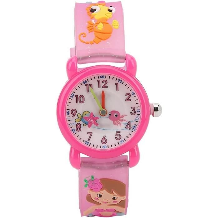 Montre Enfant UKCOCO - Design 3D Fleurs Mignon - Bracelet Silicone Ajustable Pour Filles 3-10 Ans - Cadeau Idéal