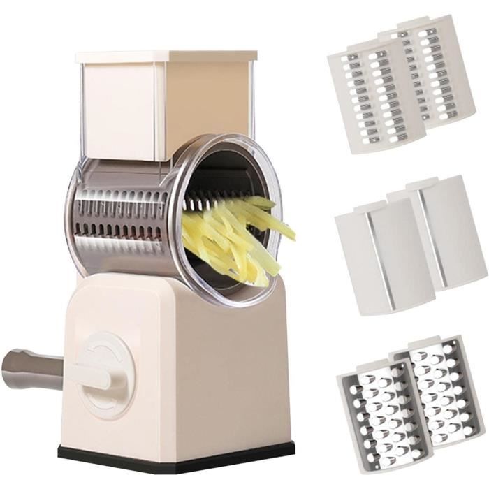 Mandoline Ronde Benwish – Râpe à Fromage Rotative 3 Tambours – Trancheuse Légumes Carottes Noix – Ventouse Puissante