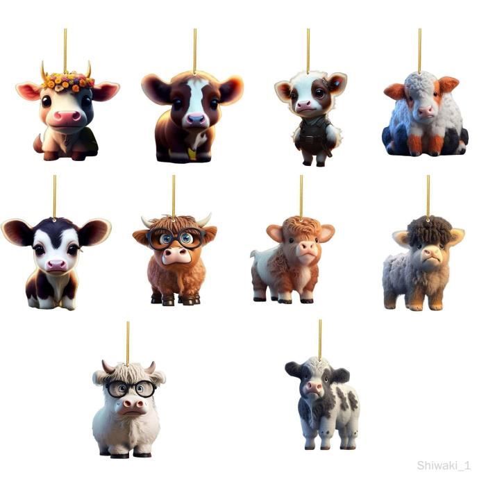 Cute Cartoon Highland Vache Voiture Pendentif Acrylique Art Artisanat Ornement Belle Voiture Rétroviseur Décoration Maison Arbre De Noël Pendaison Décoration Cadeau