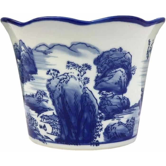 Vase Céramique Bleu Incisé Moderne Milieu De Siècle MCM 1970 Pot à Mauvaises Herbes