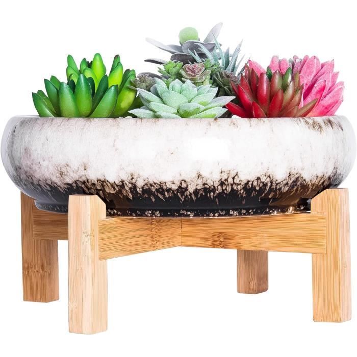 Pot De Fleurs Céramique Artketty Avec Support – Design Marbré, 25,4 Cm, Trou De Drainage – Pour Succulentes, Cactus, Bonsaï