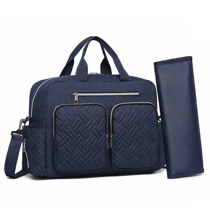 Sac à Langer - Grand Capacité avec Poches Isothermes et Matelas à Langer pour Bébé Sac Maman et Bébé avec Bandoulière Marine