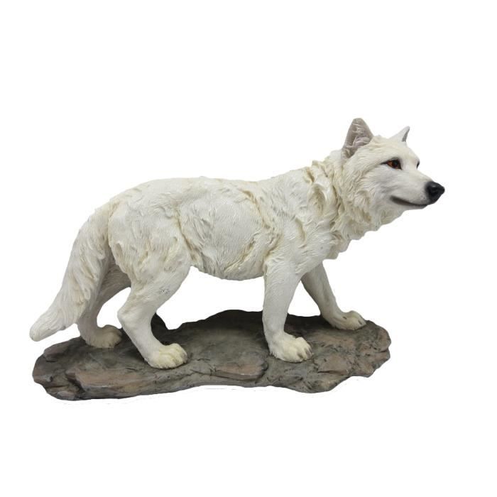 Figurine Loup Blanc L 19 8 X Ht 13 5 Cm Statuette Loup Cdiscount Maison