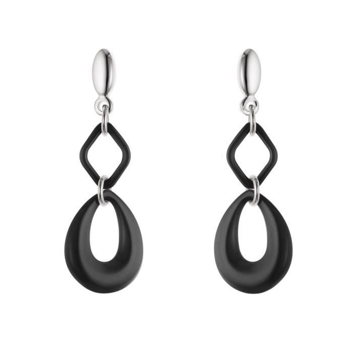 Boucles dOreilles - Henna - Argent Massif Rhodié 925 - Céramique Noire - Système Poussettes - Adulte
