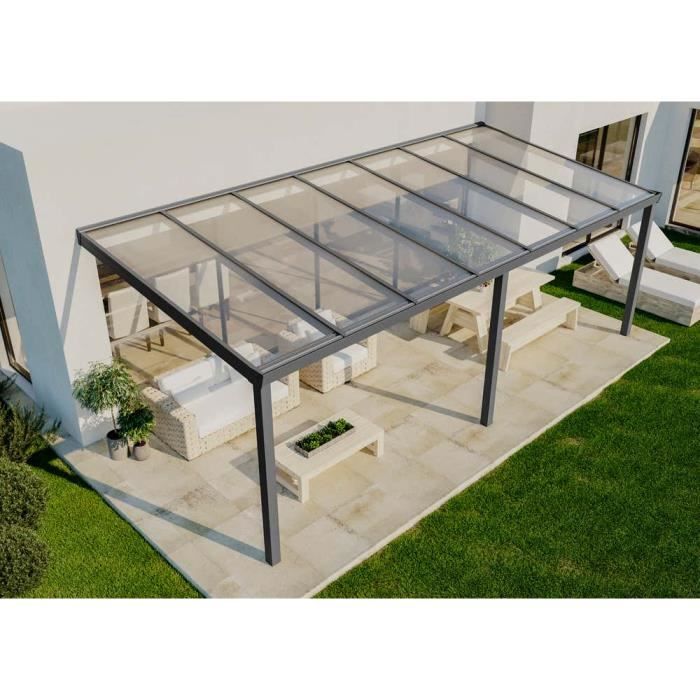 Abri de terrasse autoportante Terrando - 7x4m - gris - polycarbonate transparent - 28m²