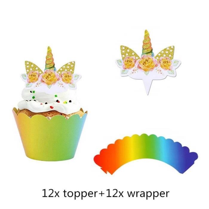 Kit Déco Gâteau Licorne 74 Pièces – Toppers, Wraps, Inserts – Anniversaire, Baby Shower, Mariage – Carton Qualité – Pour Gâteau 8-9 Pouces