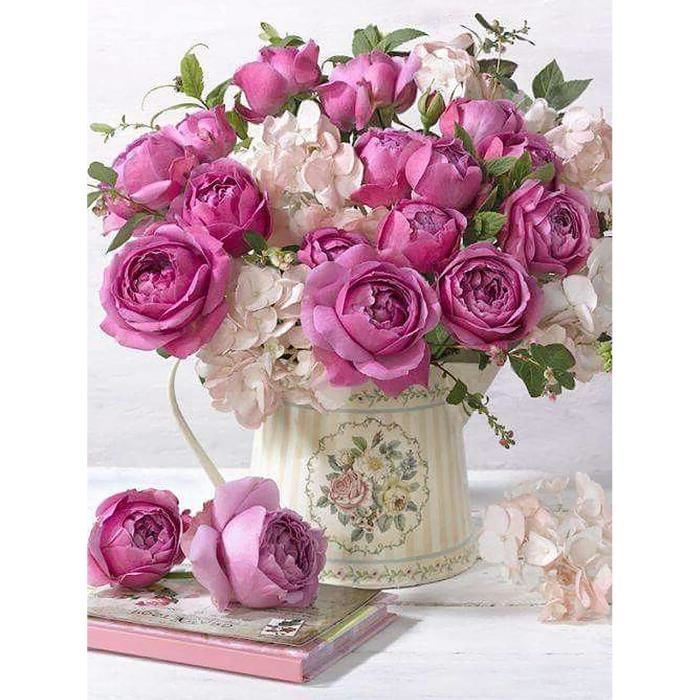 EOBROMD Fleurs Diamond Painting, 5D DIY Broderie Diamant Painting Kit Complet Lune, Lune Peinture Diamant Artisanat Strass Point De Croix Painting Pour Adultes, Décoration Intérieur 30x30cm