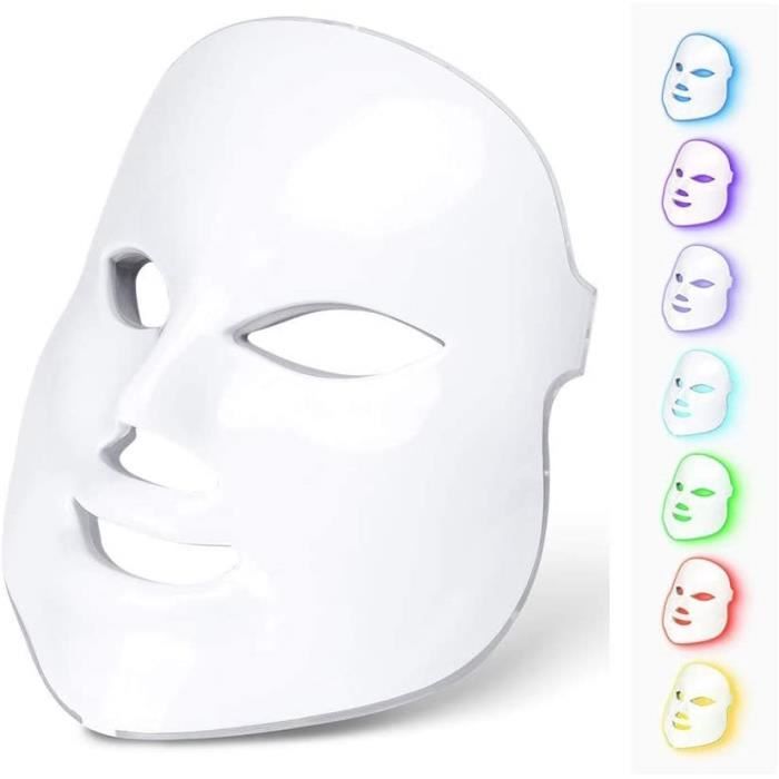 Masque Luminothérapie Visage 7 Couleurs LED Anti-âge - Blanc, Neuf, 23x20.5 Cm