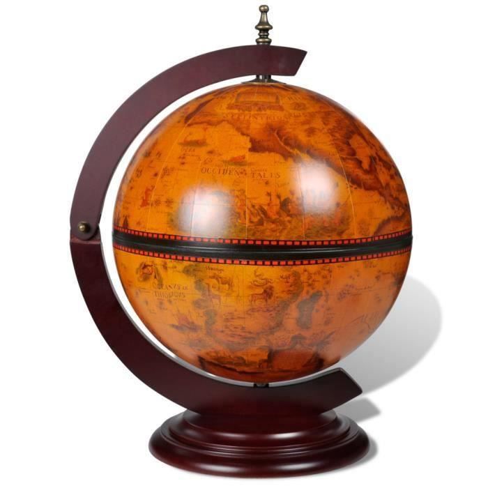Costway Bar Globe Terrestre Avec 3 Roues, Porte Bouteilles En Bois Mini Bar Roulant 4 Compartiments Bon Cadeau