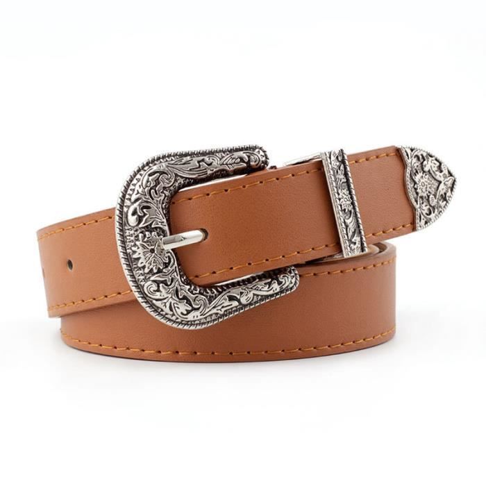 Marron 2.8cm 105cm Ceinture r tro style boho western en cuir
