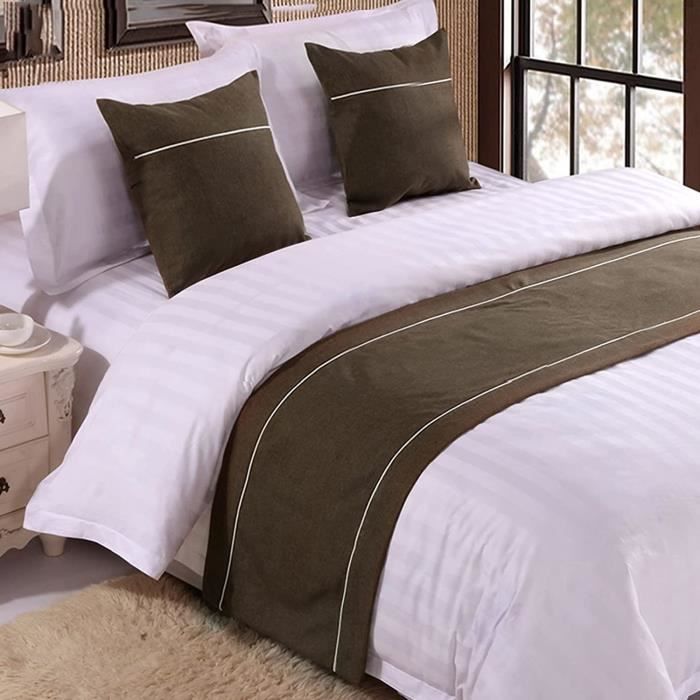 Chemin De Lit Premium 240x50cm - Style Écharpe Européen Pour Lit 1.8m - Coton Et Lin Doux - Lavable Machine