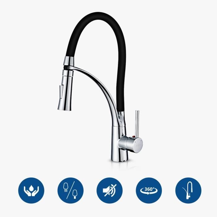 Auralum Mitigeur d/Évier Laiton T/ête LED 3 Couleurs Robinet de Cuisine Noir U-Forme Pivotant /à 360/°Pulv/érisation Chrom/ée