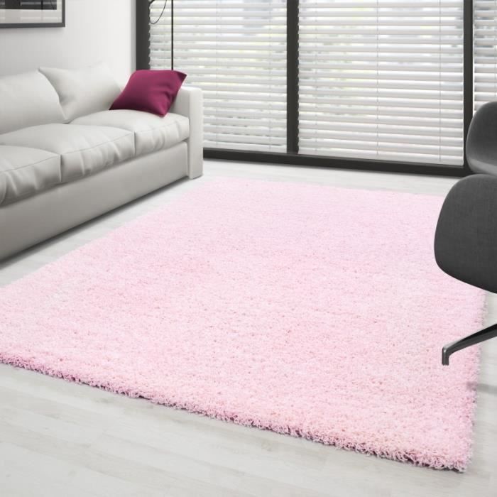 Tapis Shaggy pile longue couleur unique Rose