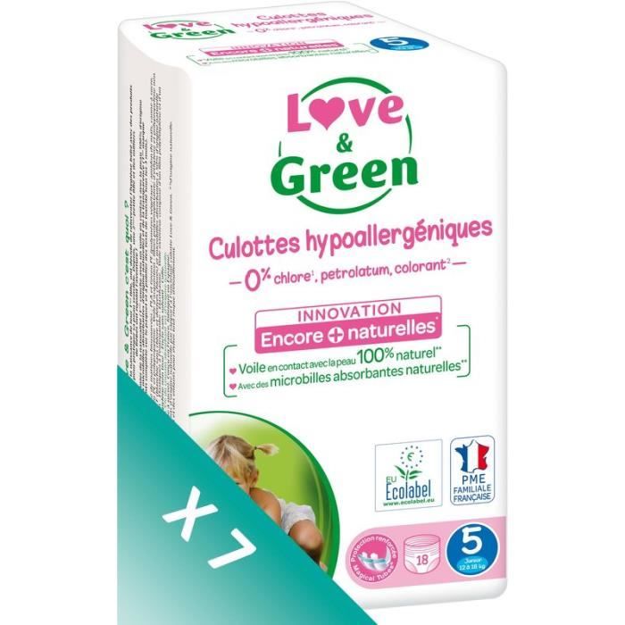 12-25 kg 40 couches Love /& Green Couches B/éb/é Hypoallerg/éniques 0/% Taille 5