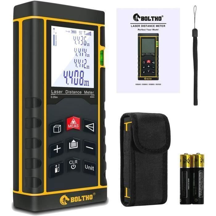 Télémètre Laser Erbauer 60 Mètres – Bluetooth, 5 Fonctions, Rechargeable USB-C