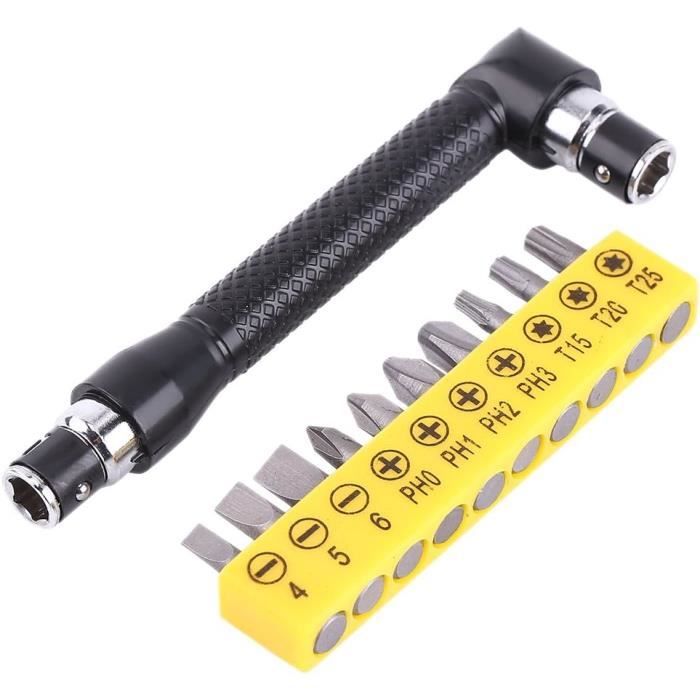 Tournevis D'angle Double Porte-embout Avec 10 Embouts Hex - Outil Manuel Neuf