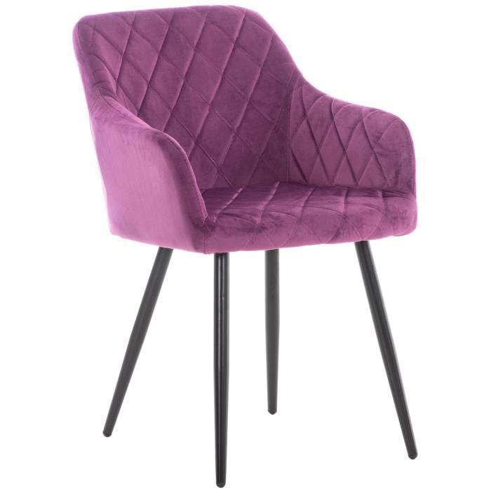 Chaise de Salle à Manger Retro Shila - CLP - Tissu ou Velours - Accoudoirs - Pieds en Métal - Violet