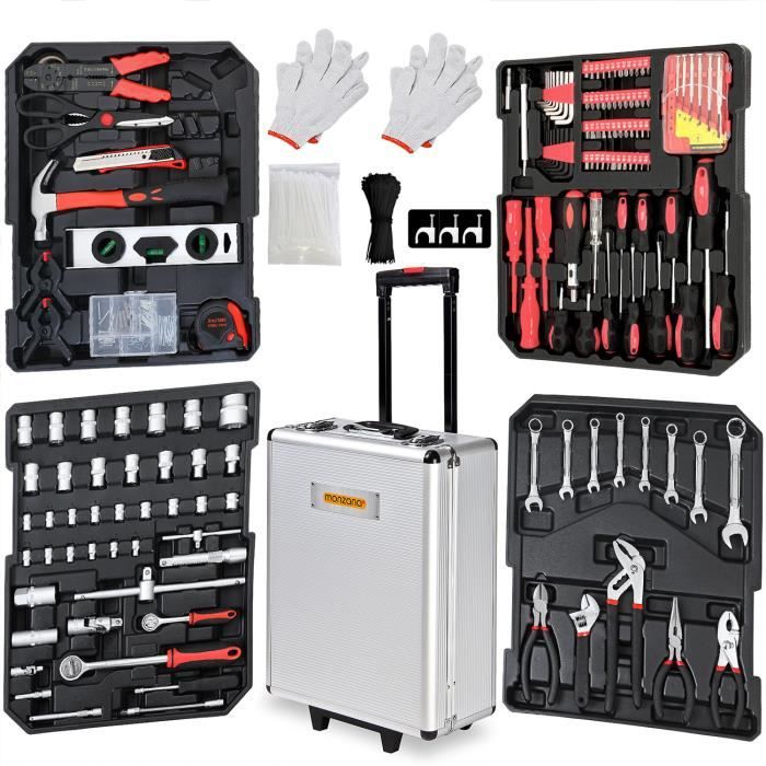 Valise à outils 899 pièces Poignée télescopique Malette à outils à  roulettes Boite à outils Set d'outils Caisse à outils complète - Cdiscount  Bricolage