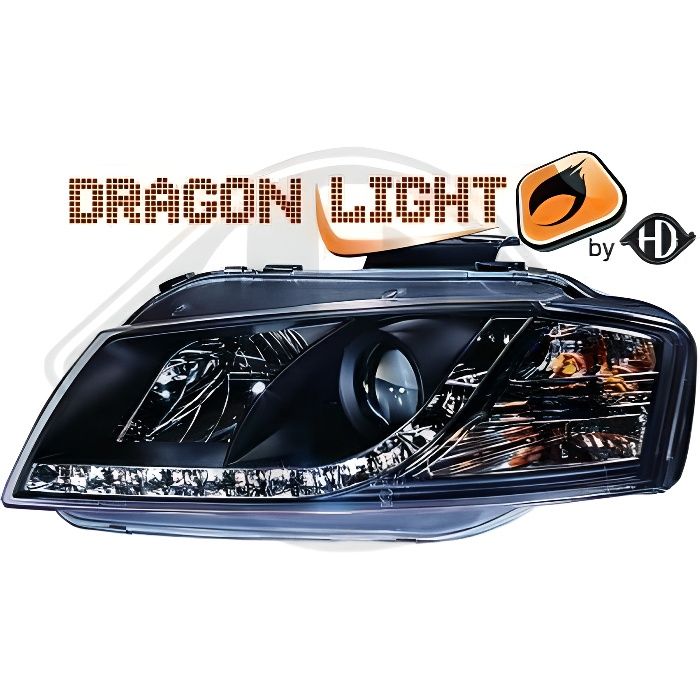 Paire de Phares Daylight Audi A3 8P 2003 a 2008 Noir Led