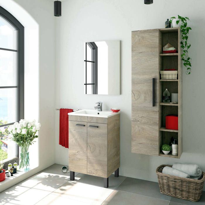 Dmora - Meuble colonne LosAngeles 51x25h135 cm chêne Panneau effet bois et Verre Dmora - Meuble colonne LosAngeles 51x25h135 cm chêne Panneau effet bois et Verre