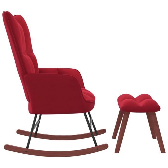 VidaXL Chaise à Bascule Avec Repose-Pied Velours Rouge Bordeaux - Fauteuil Relaxation Confortable