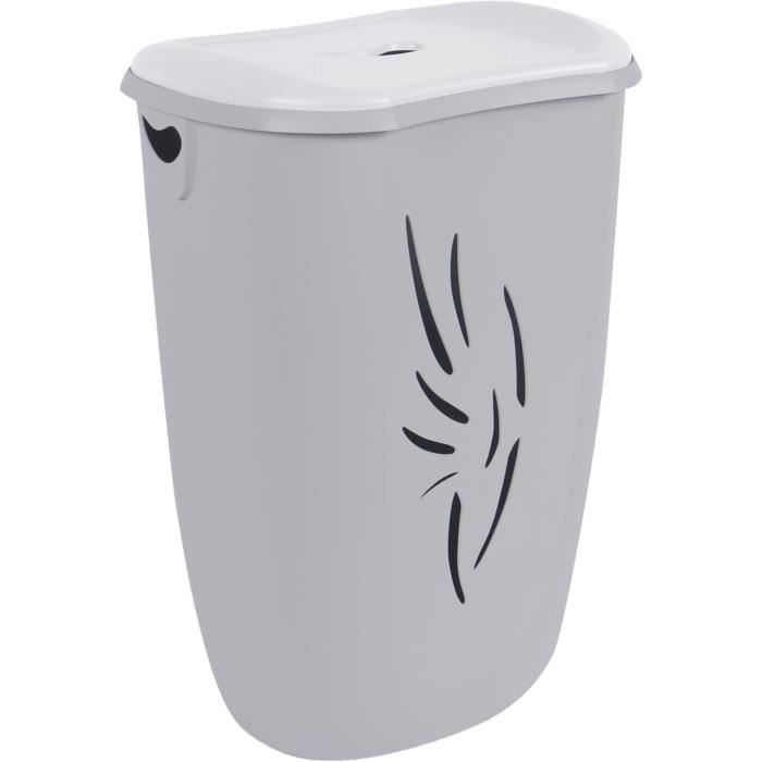 Coffre à linge Flora 40 L - Gris béton et Blanc cérusé - 40 x 30 x 57 cm - EDA PLASTIQUE