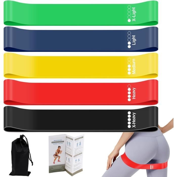 Set De 5 Bandes élastiques De Musculation – 5 Niveaux De Force (2,3 à 18 Kg) – TPU Durable – Yoga, Pilates, Fitness