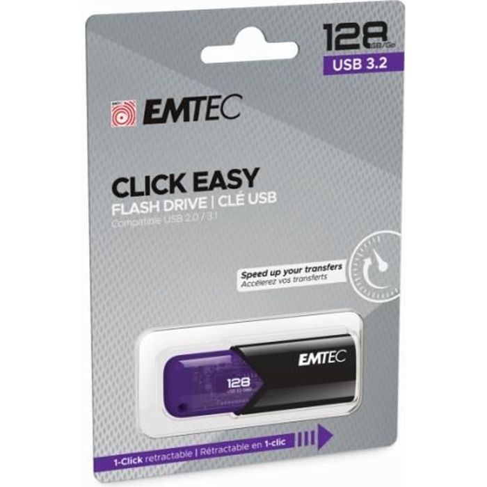 USB FlashDrive 128GB EMTEC B110 Click Easy (Violett) USB 3.2 (20MB/s)