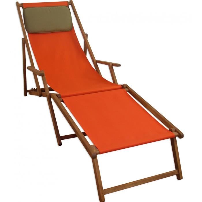 chaise longue jardin couleur terracotta, bain de soleil pliant, repose-pieds, oreiller 10-309fkd