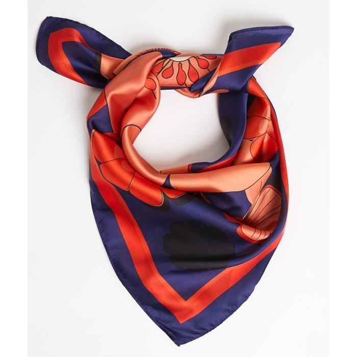 Foulard Carré Femme En Soie Légère – Imprimé Rouge – 90 X 90 Cm – Matière 100% Recyclée