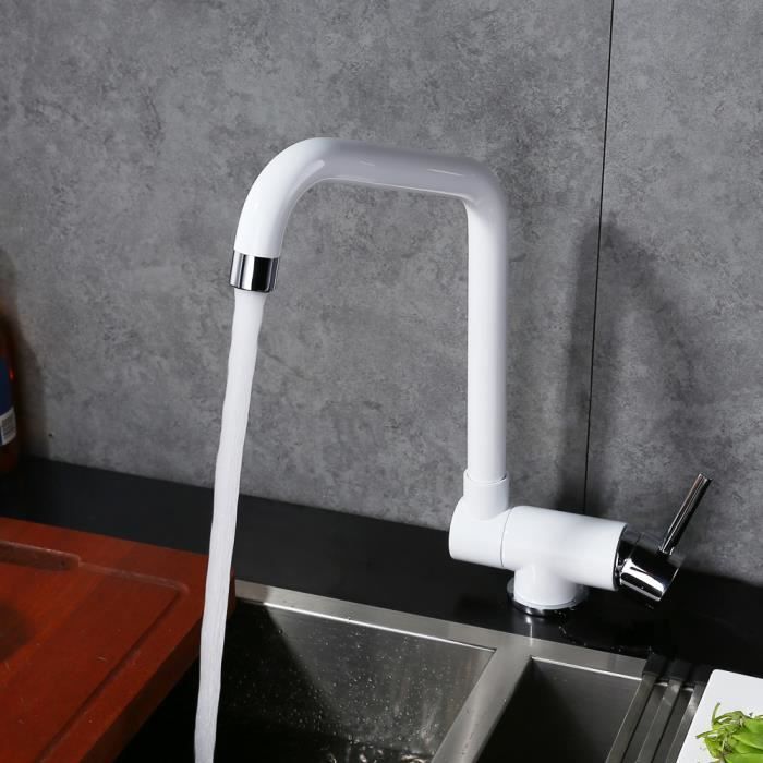mitigeur d evier robinet de cuisine blanc chrome pliable avec bec rabattable 360 pour evier en laiton cdiscount bricolage