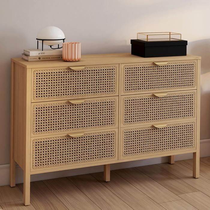 IDMARKET Commode 6 tiroirs EDHEN 115 cm bois et cannage IDMARKET Commode 6 tiroirs EDHEN 115 cm bois et cannage