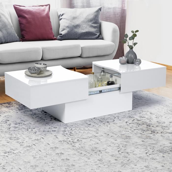 IDMARKET Table basse coulissante rectangulaire MARTA bois blanc IDMARKET Table basse coulissante rectangulaire MARTA bois blanc
