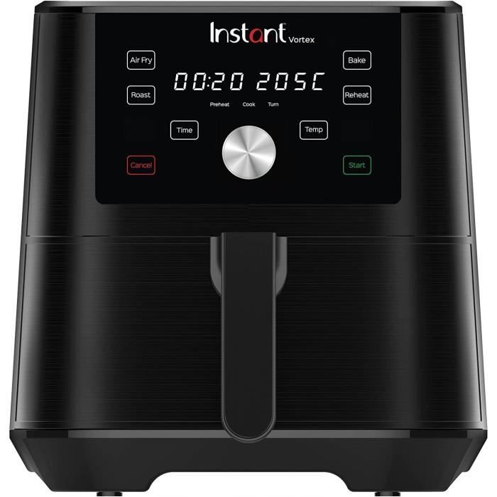 Vortex Friteuse 5.7L 1700W R&ocirc;tir et Chauffe-Plat Acier Inoxydable Noir