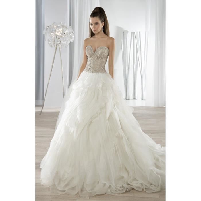 Robe De Mariee Mariage Longue Traine Bustier Basque Dos Nu Satin