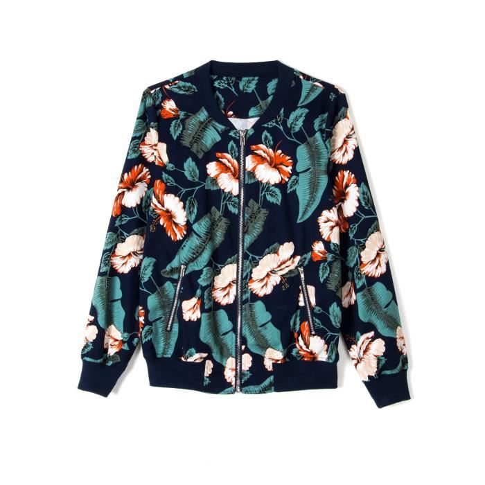 Veste Femme Tropical Imprime Fleurs Bleue Foncee Choies Bleu Bleu