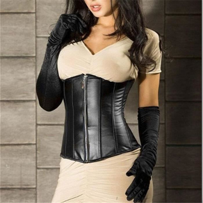 Bustier corset sous le buste en similicuir noir pour femme serre taille zippe Black F5279 Blanc Cdiscount Pret a Porter