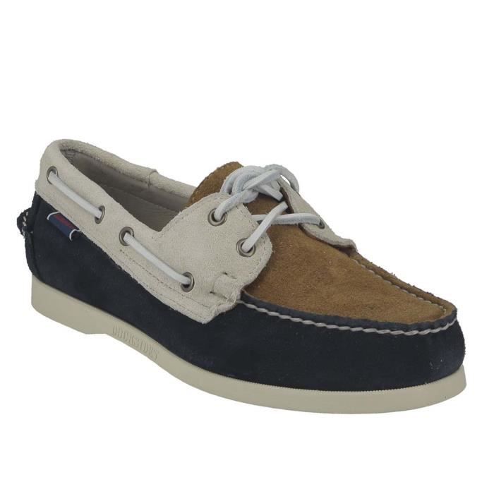 Chaussure bateau Sebago Dockside bleu marine en daim-nubuck pour homme - semelle en caoutchouc