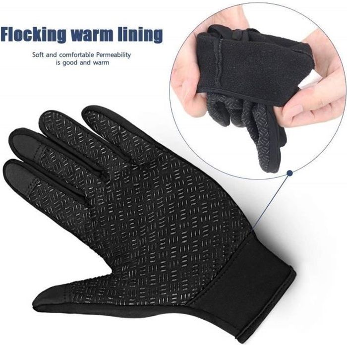 Noir Gants Hiver Tactile Gants Homme et Femme Chaud d exterieur Ecran Tactile Impermeable Coupe Vent Anti derapant pour Ski XL